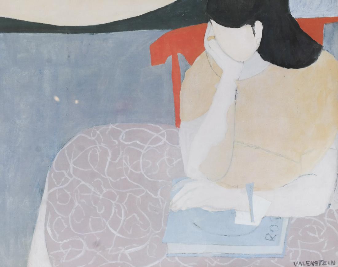 Alice VALENSTEIN: Woman w/ Book: Framed print of a woman with a book, by Alice Valenstein (American, 1904-2002). [Art: 15 x 18 inches; Frame: 20 x 24 inches].
