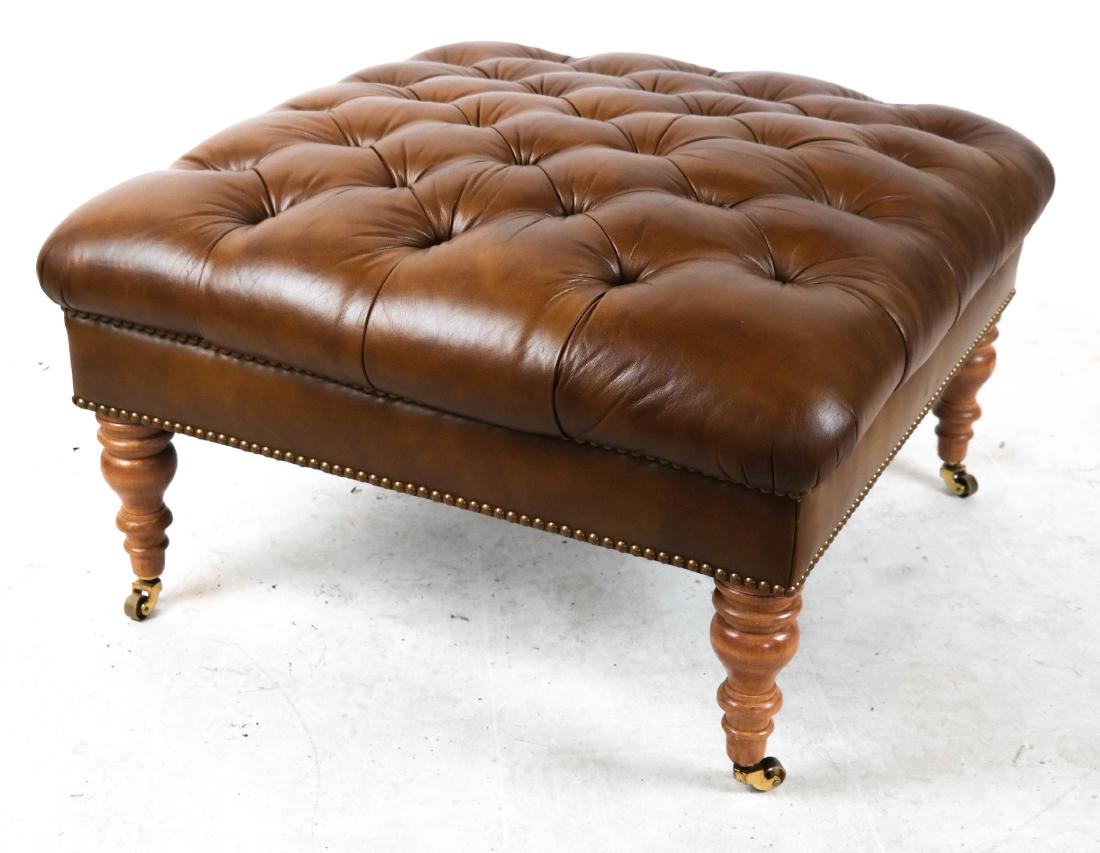 Leather Tufted Ottoman on Casters (1 of 6)