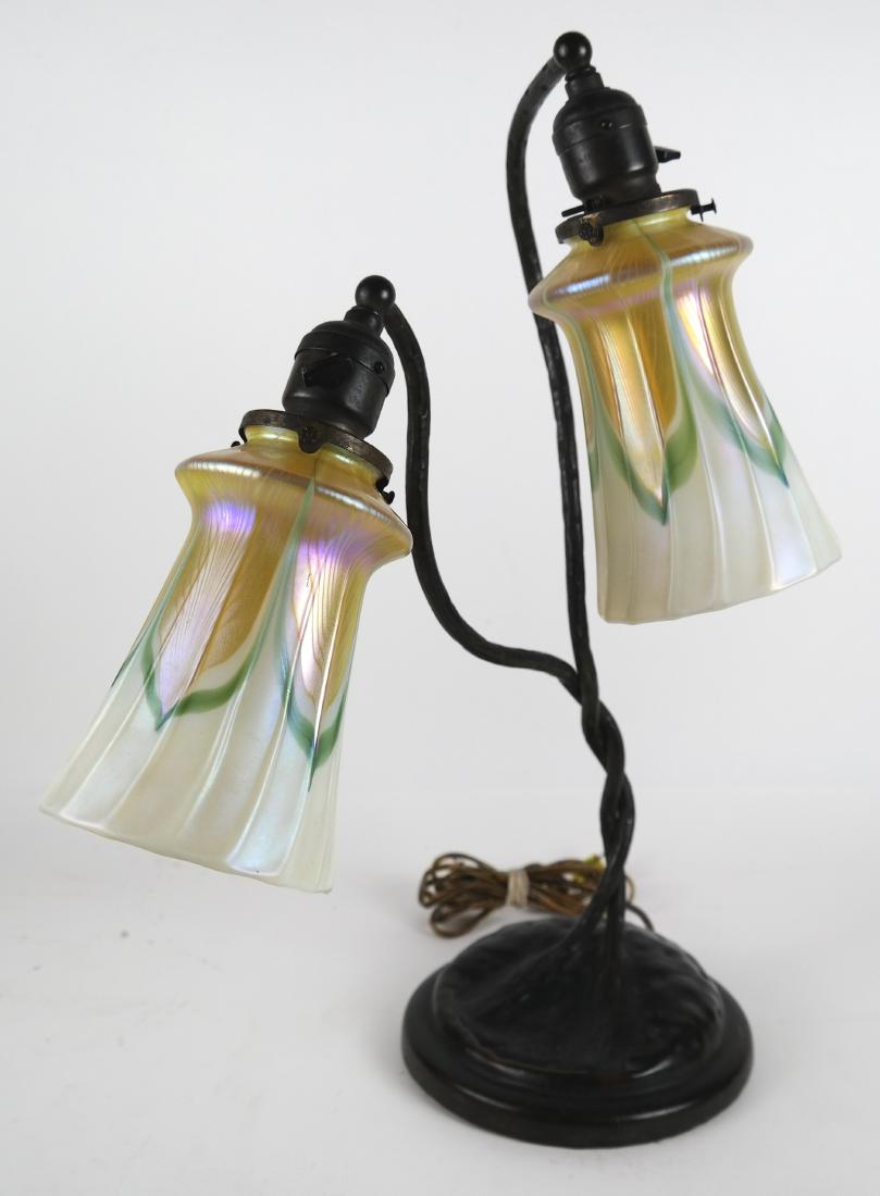 Handel-Manner Lamp With Quezal Shades (1 of 8)