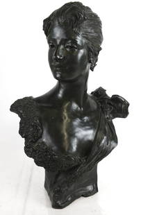 Georges van der STRAETEN: Bronze Sculpture: Classical bronze bust of a woman. [20 x 13 x 8 inches].