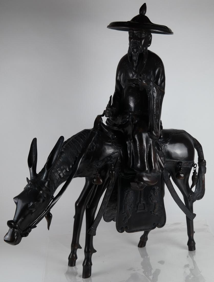 Chinese Patinated Bronze Scholar on Horseback (1 of 6)