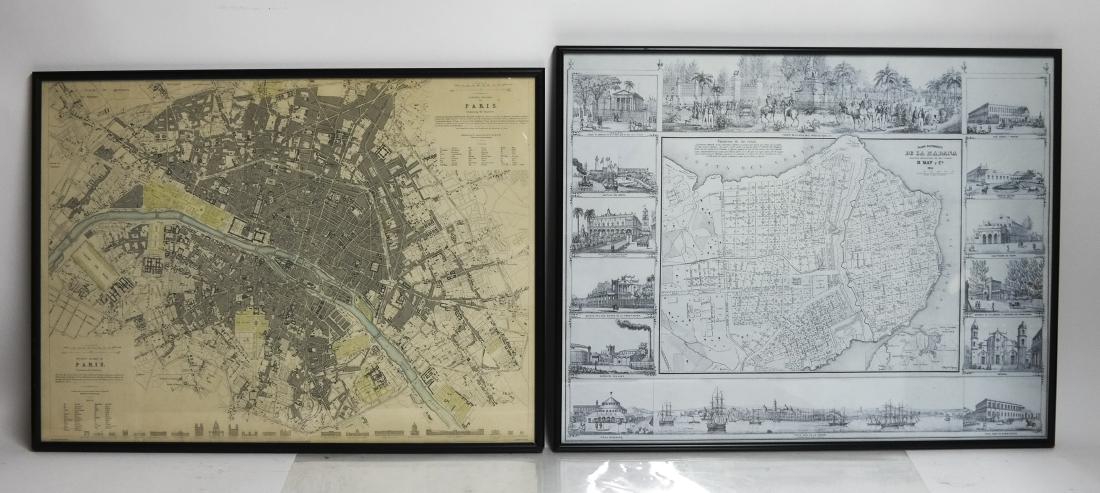 Two Framed Maps: Paris by J. Shury & Havana (1 of 5)
