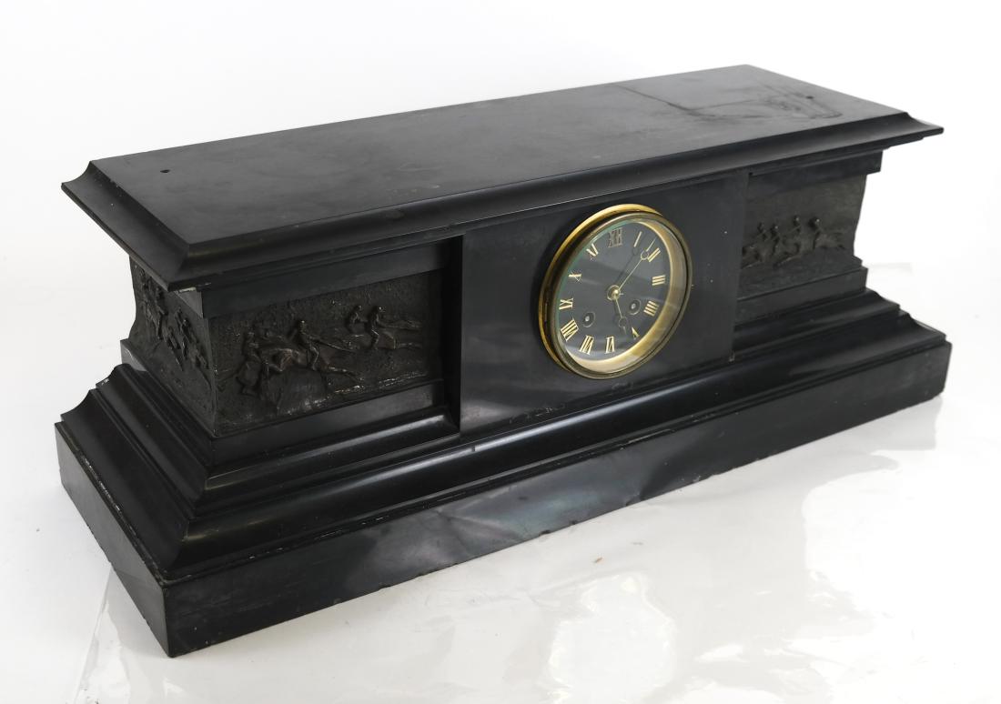 French Marble Mantel Clock W/ Bronze Relief Panels (1 of 9)