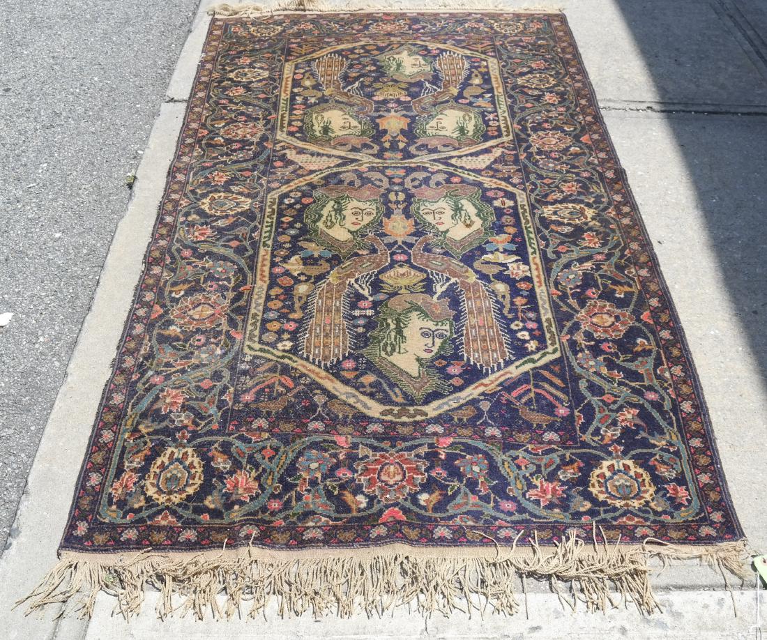 Indian Portrait Area Rug/Carpet: Indian portrait area rug/carpet. [80 x 45 inches]. In overall good condition.