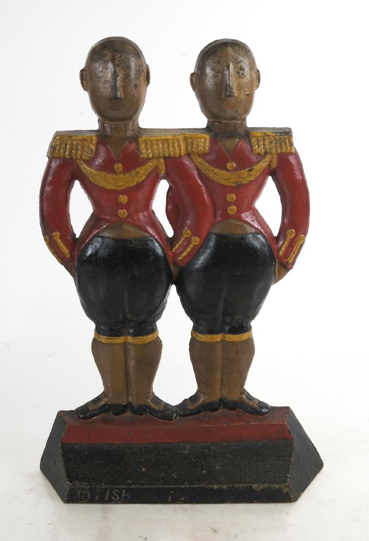 Iron Figural Decorated Door Stop: Figural decorated iron door stop [12 x 8 x 2 inches].