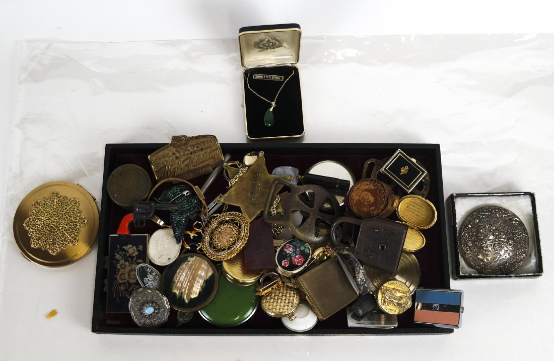 Group of Jewelry Compacts, Others: Jewelry group with medals, compacts, others.