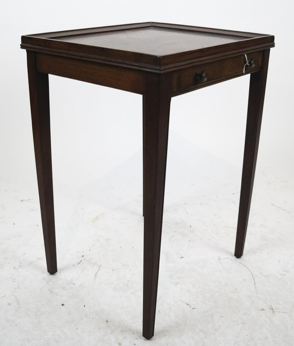 Hepplewhite-Style Telephone Table: Hepplewhite-style telephone table, single drawer, fruitwood. [22 x 15 1/2 x 13 inches].