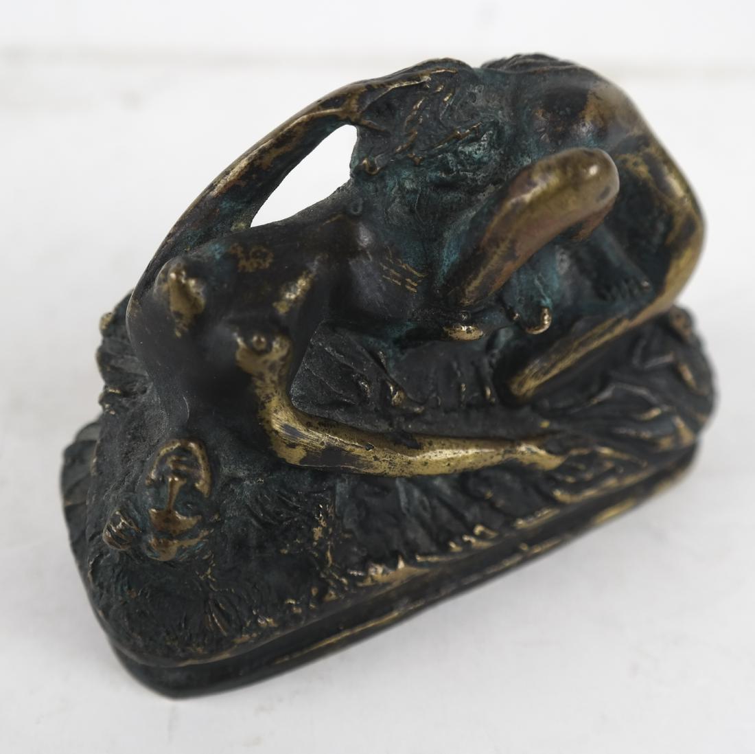 Jef (Josef) LAMBEAUX: Erotic Bronze Sculpture: Small bronze sculpture by Jef (Josef) Lambeaux (Belgian, 1852-1908) with two figures in an erotic pose, signed "J.M. Lambeaux." [3 1/8 x 4 1/8 x 1 3/4 inches].