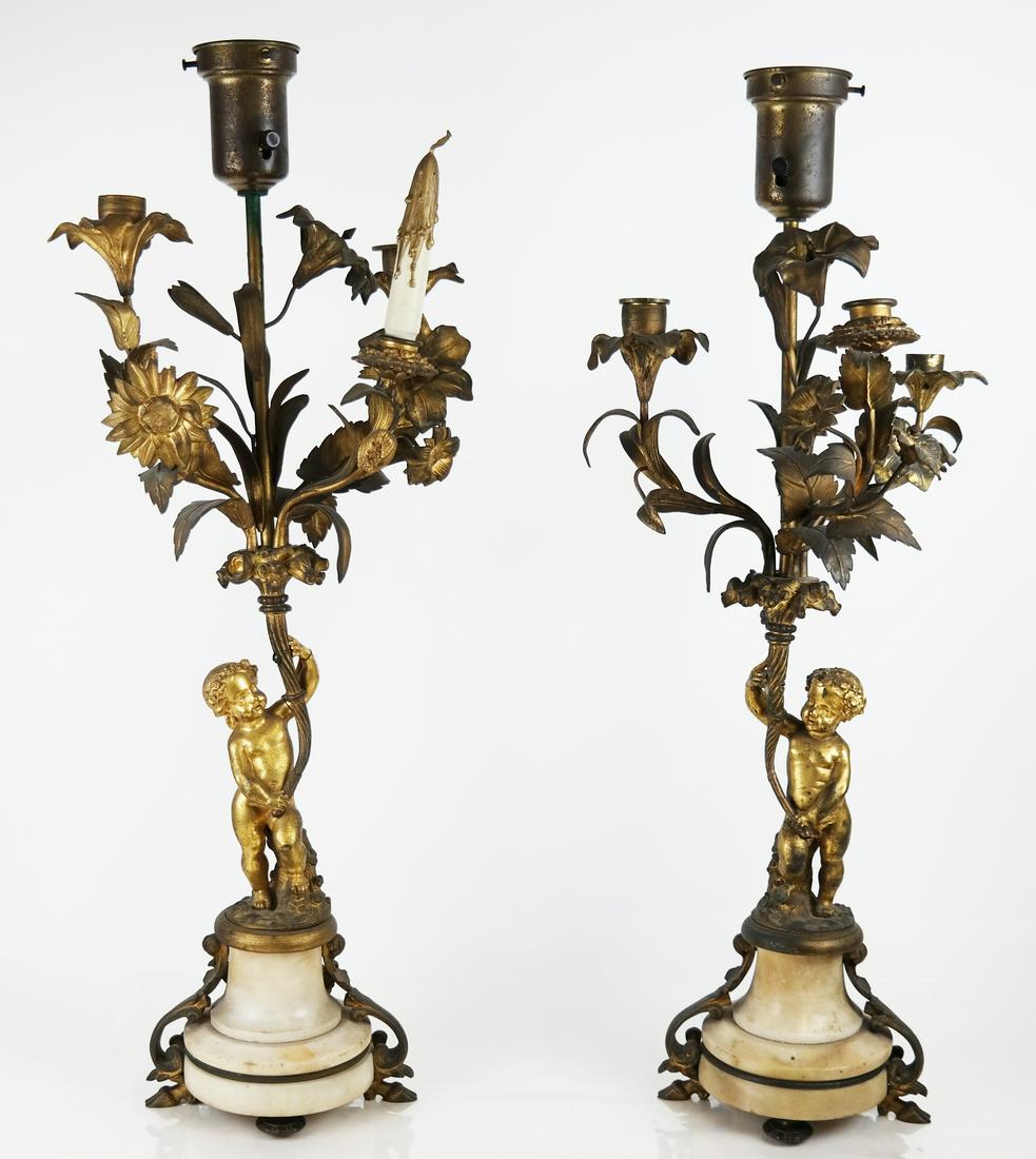 Pair of Bronze & Marble Cherub Candelabra (1 of 10)