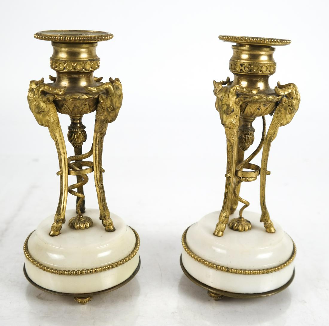 Pair French Bronze Dore Ram-Form Candlesticks (1 of 5)