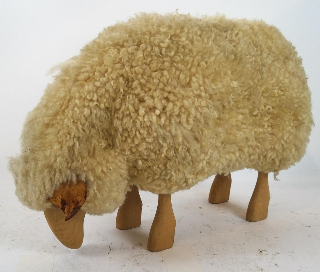 Sheep Sculpture Model: Sheep sculpture model with wool. [20 x 29 x 12 inches].