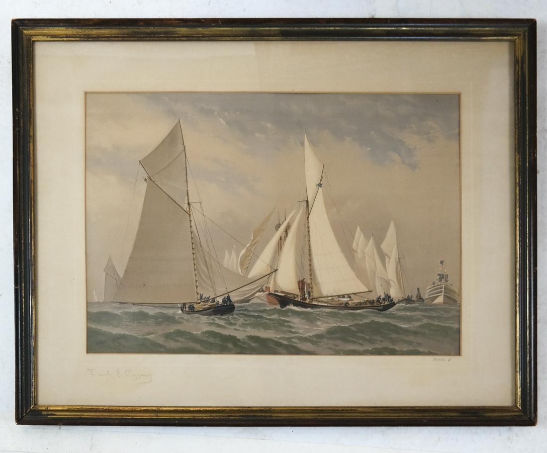 Fred COZZENS (1846-1928):  Yacht Race - Lithograph (1 of 4)