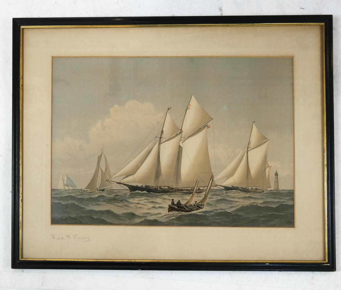 Fred COZZENS (1846-1928):  Yacht Race - Lithograph (1 of 4)