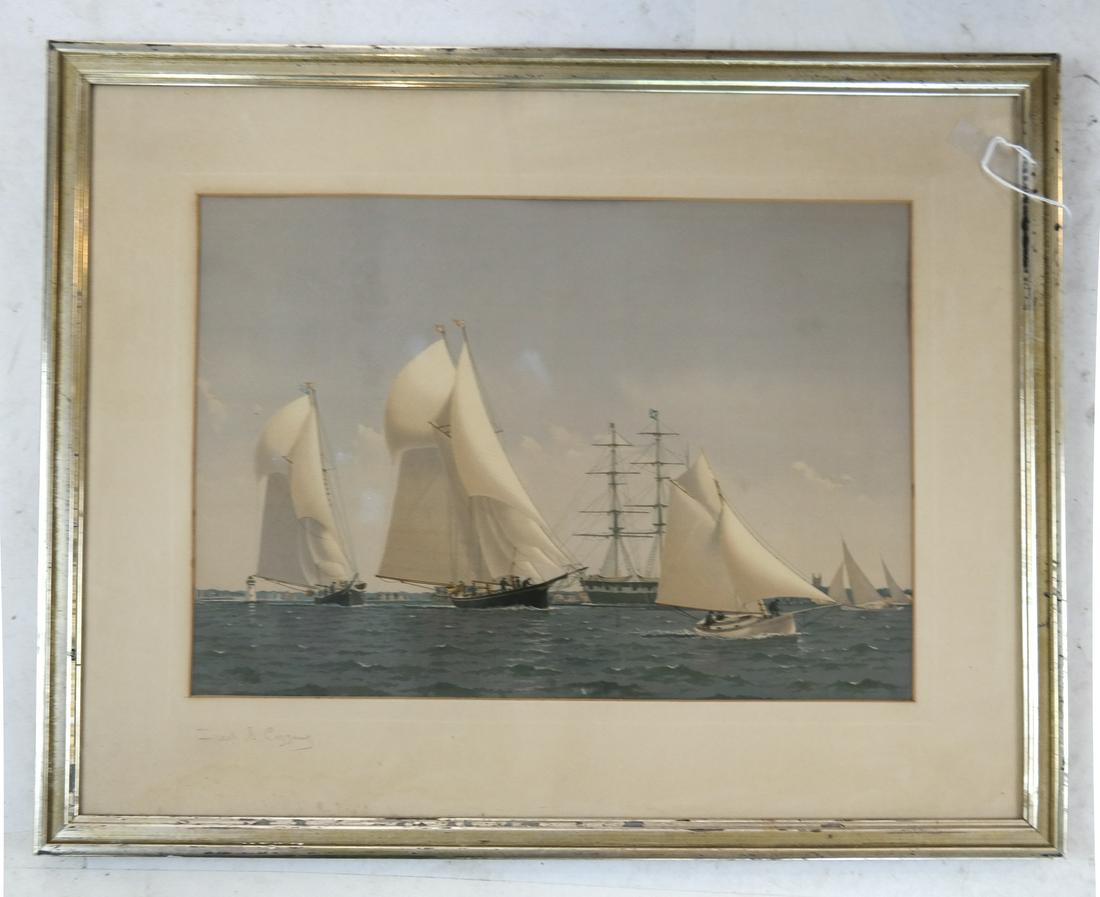Fred COZZENS (1846-1928):  Yacht Race - Lithograph (1 of 3)