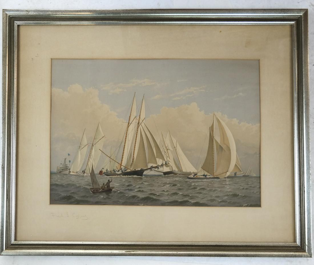 Fred COZZENS (1846-1928):  Yacht Race - Lithograph (1 of 3)