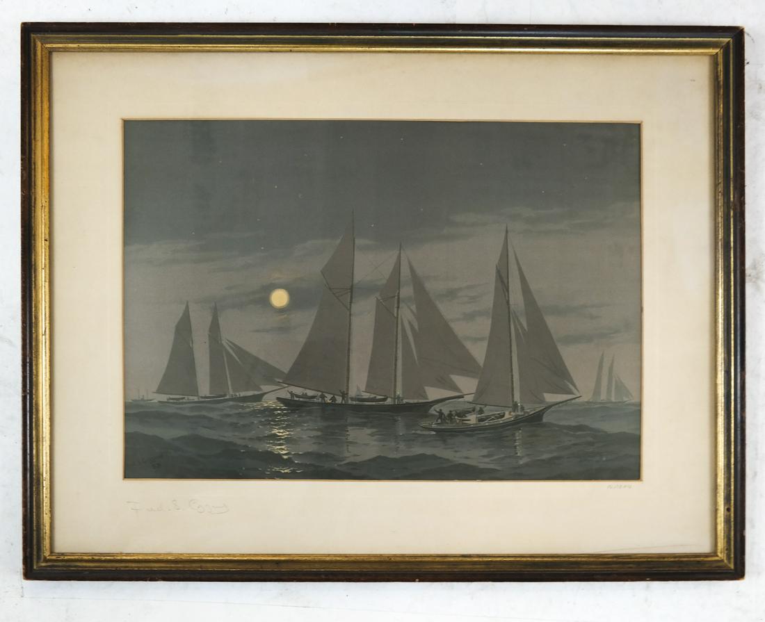 Fred COZZENS (1846-1928):  Yacht Race - Lithograph (1 of 4)