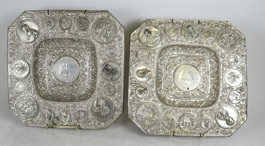 Pair of Silver Plate Coin Design Chargers (1 of 6)