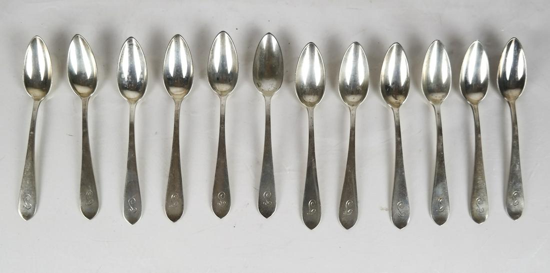 Stieff Sterling Silver Teaspoons: Sterling silver teaspoons marked "Steiff", the lot weighing 11.83 ozt. In good condition.