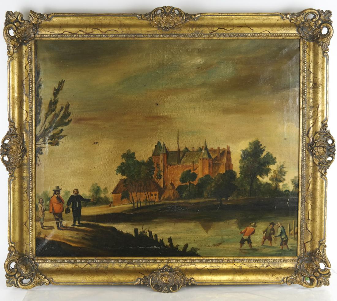 Continental School Landscape - Oil on Canvas: Continental school oil on canvas, signed "Fidobis", lower right. [Sight; 19 1/2 x 23 1/2 inches; Frame: 24 x 28 inches]. Craquelure; losses.