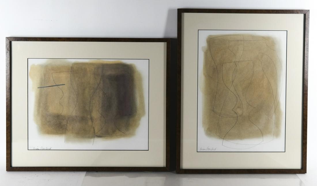 Brian STANFORD: Two Compositions: Pair of framed works, each signed. [Art: 15 x 10 inches; Frame: 21 x 16 inches; Art: 15 x 10 inches; Frame: 16 x 21 inches].