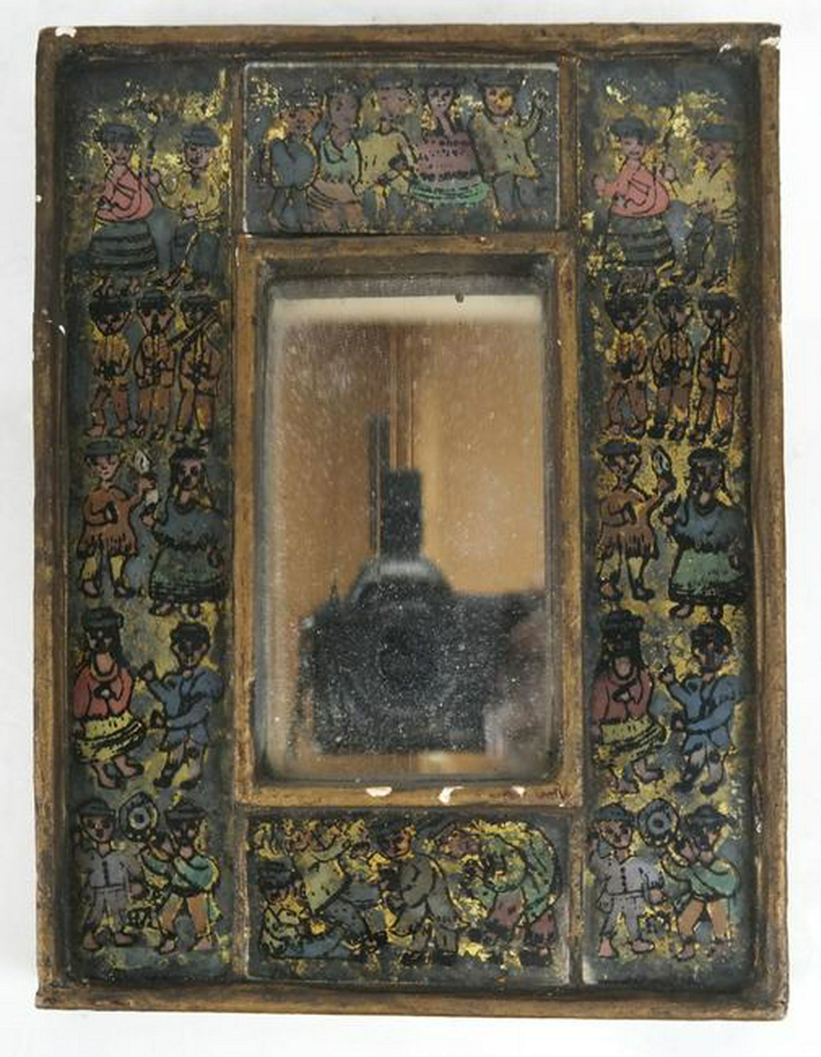 Asian Reverse Painted Miniature Mirror (1 of 4)
