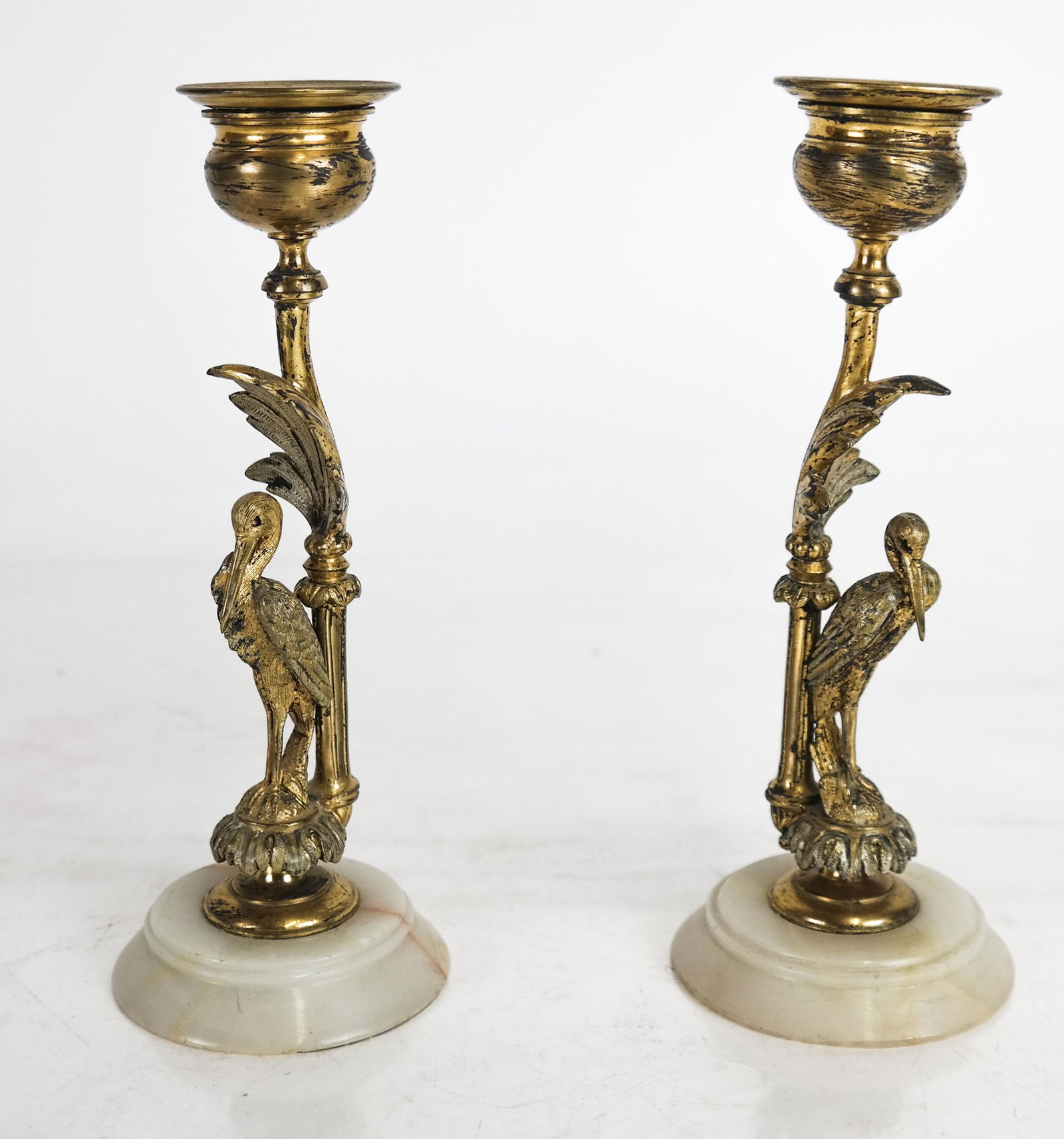 Pair Crane-Form Bronze & Onyx Candlesticks (1 of 5)