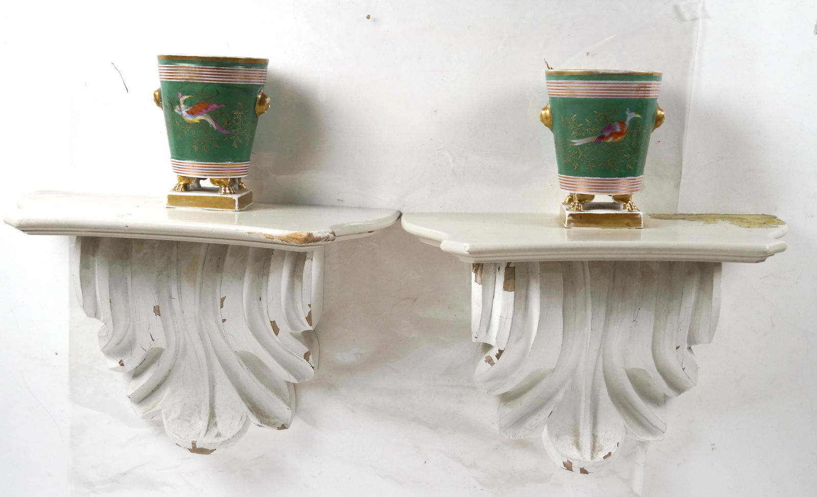 Pair Cachepots Mounted on Wood Brackets (1 of 6)