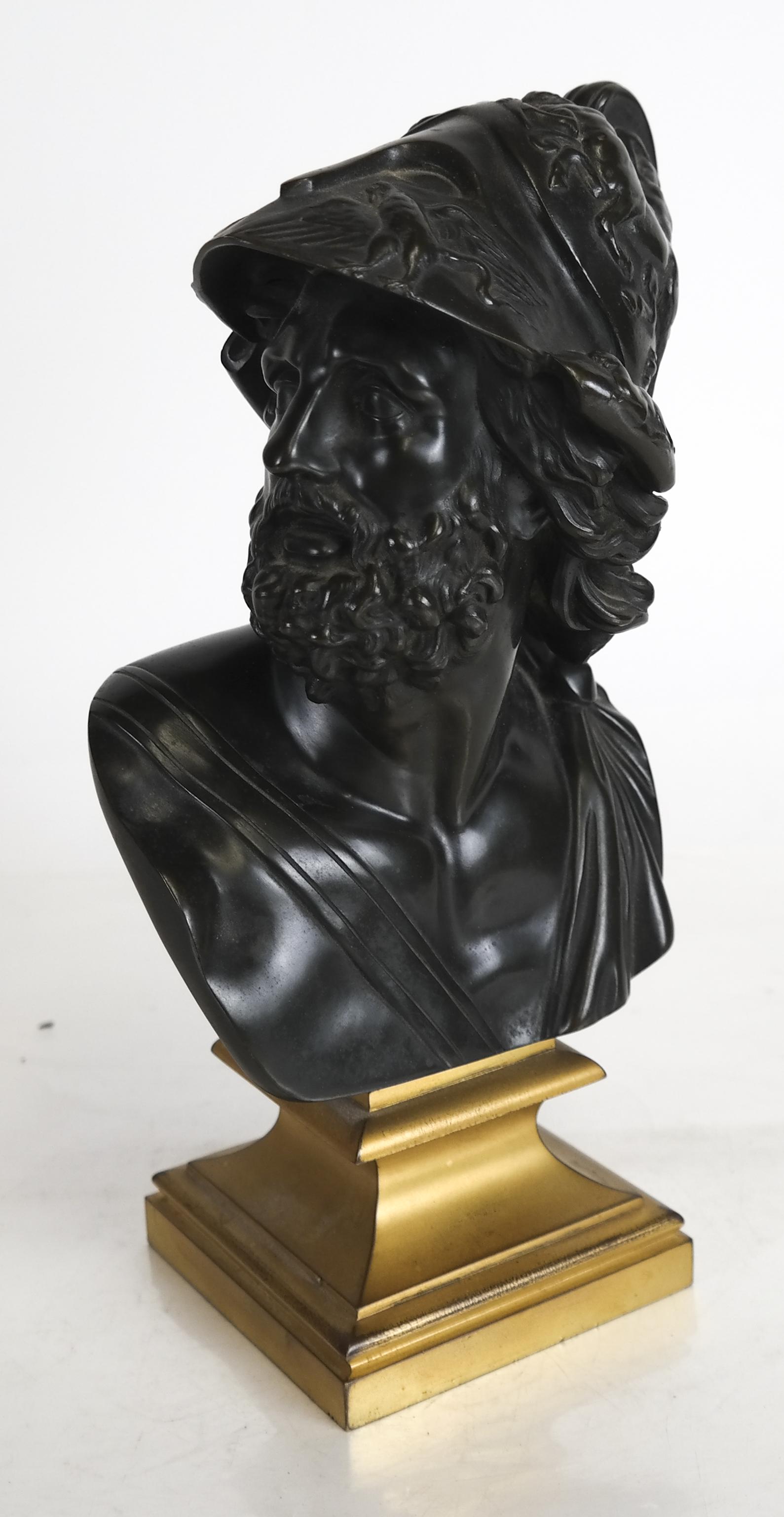 Bronze Sculpture Conquistador: Bronze sculpture of conquistador. Foundry stamp. [11 x 5 inches; Base: 4 x 4 inches].