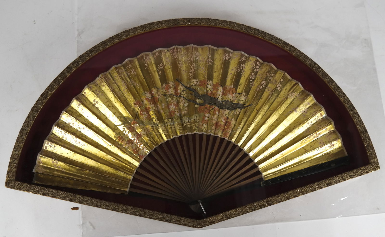 Japanese Foil & Painted Hand Fan, Framed (1 of 3)
