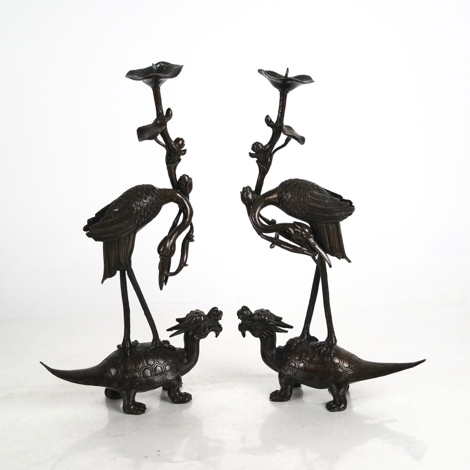 Pair Chinese Qing Dynasty Bronze Console Candlesticks (1 of 9)