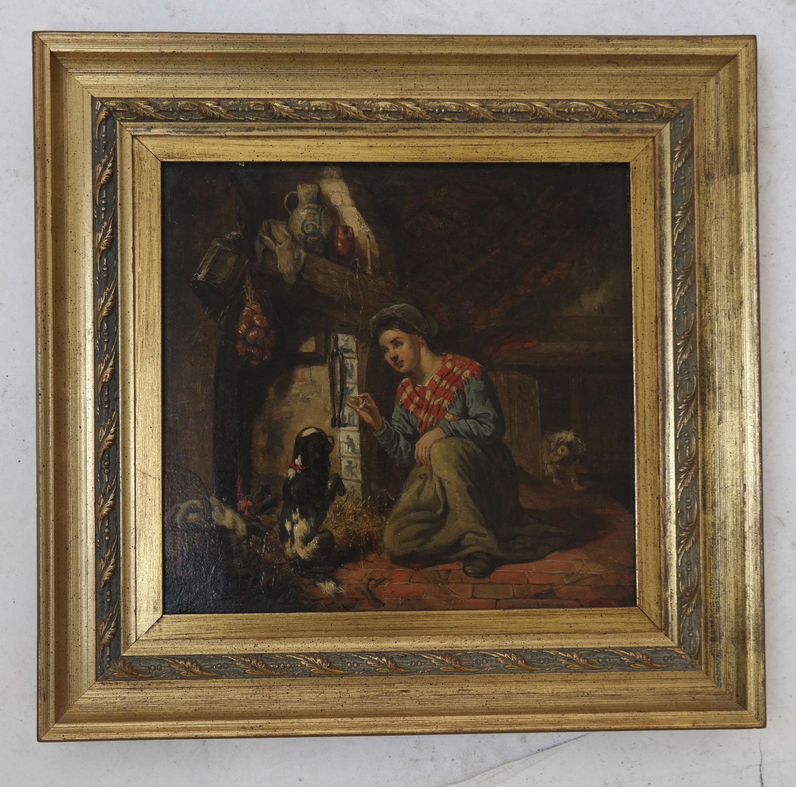 Aristide BOUREL:  Woman & Dog - Oil on Panel (1 of 5)