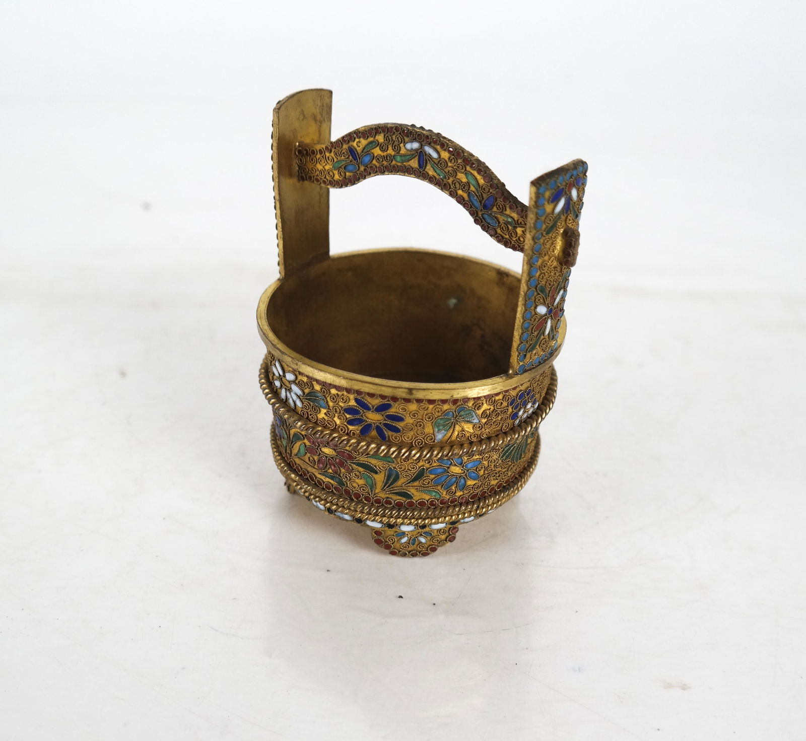 Russian Jewel-Enameled Bronze Miniature Bucket (1 of 5)