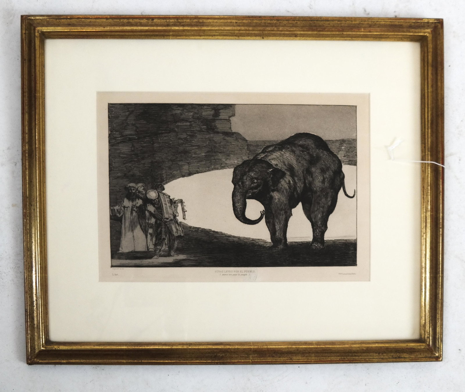 After GOYA: "Otras Leyas por el Pueblo" - Print: Print by Francois Lienard, Paris. [Image: 8 1/4 x 12 5/8 inches; Frame: 18 1/8 x 21 7/8 inches]. In good condition.