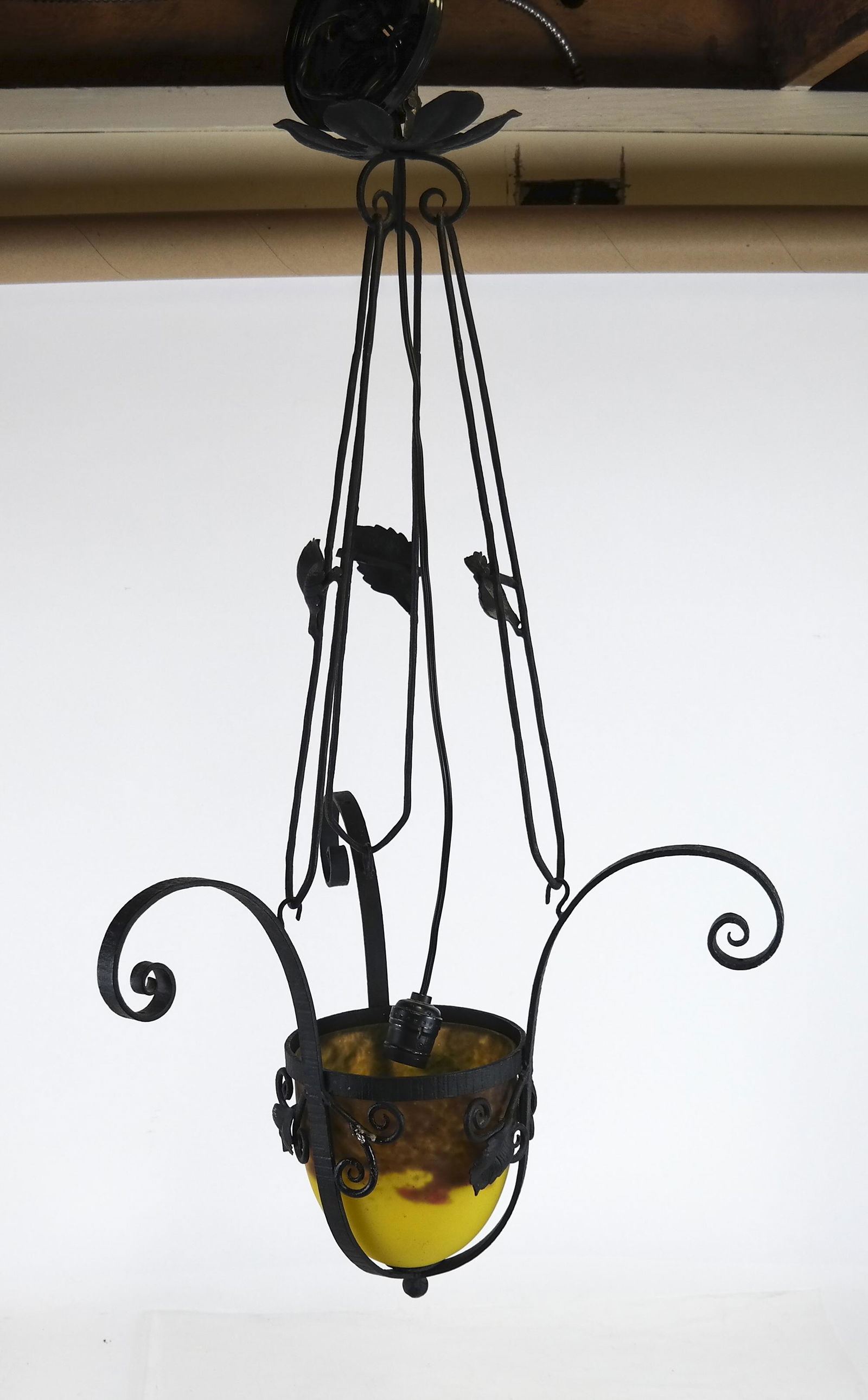 Wrought Iron Art Glass Ceiling Fixture (1 of 7)