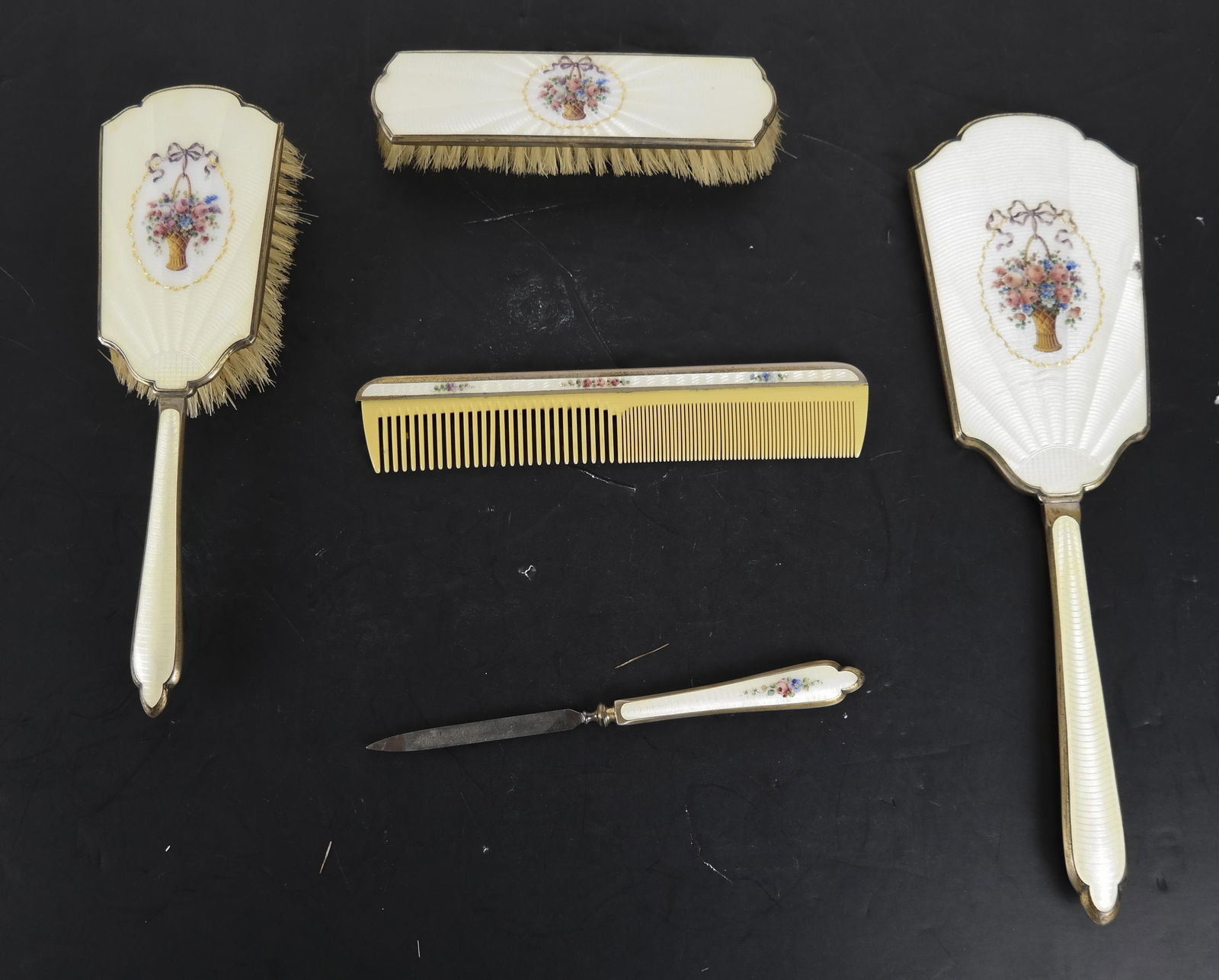 5 Piece Antique Engine-Turned Enamel Vanity Set (1 of 4)
