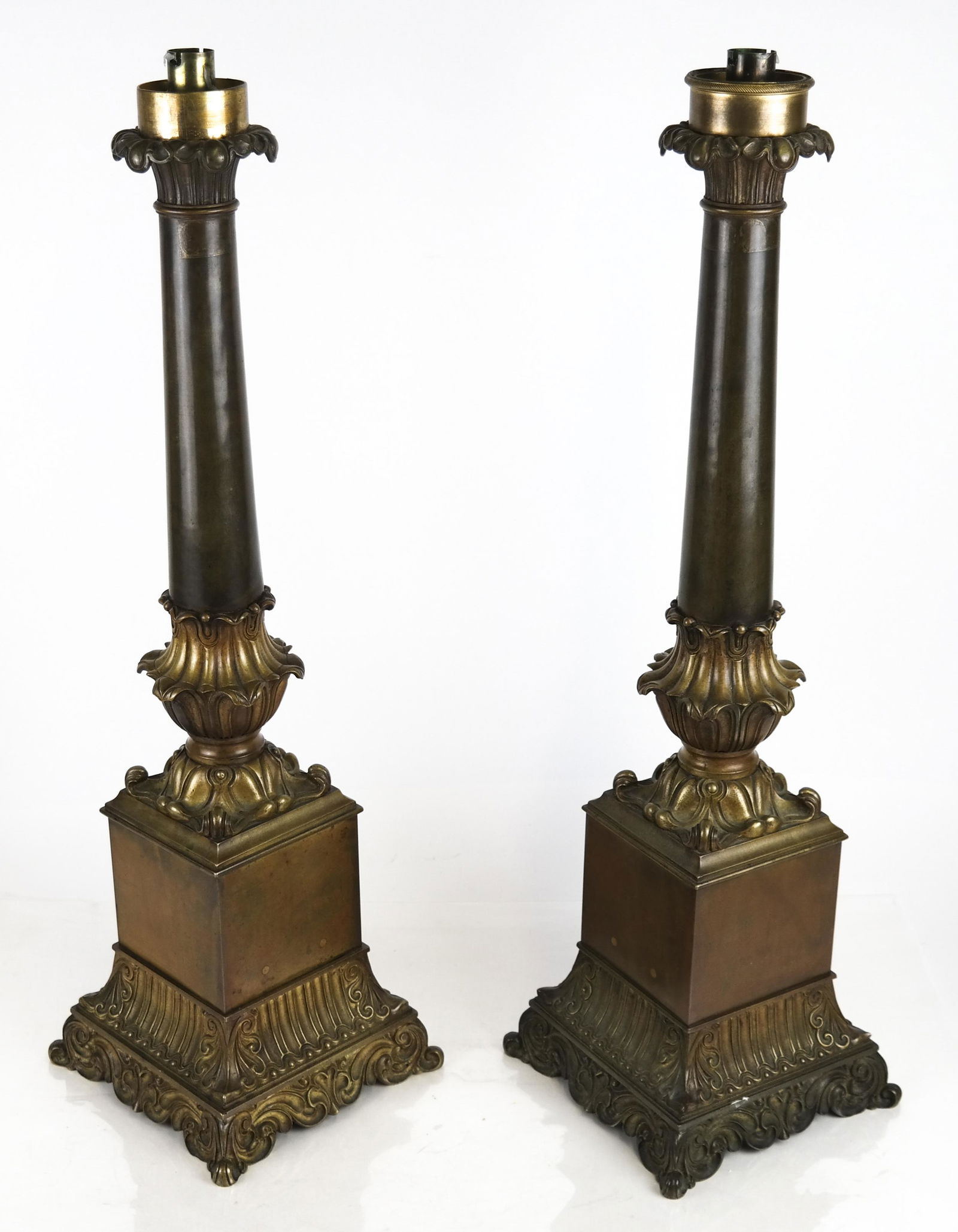 Pair of Classical Corinthian Metal Lamps (1 of 6)