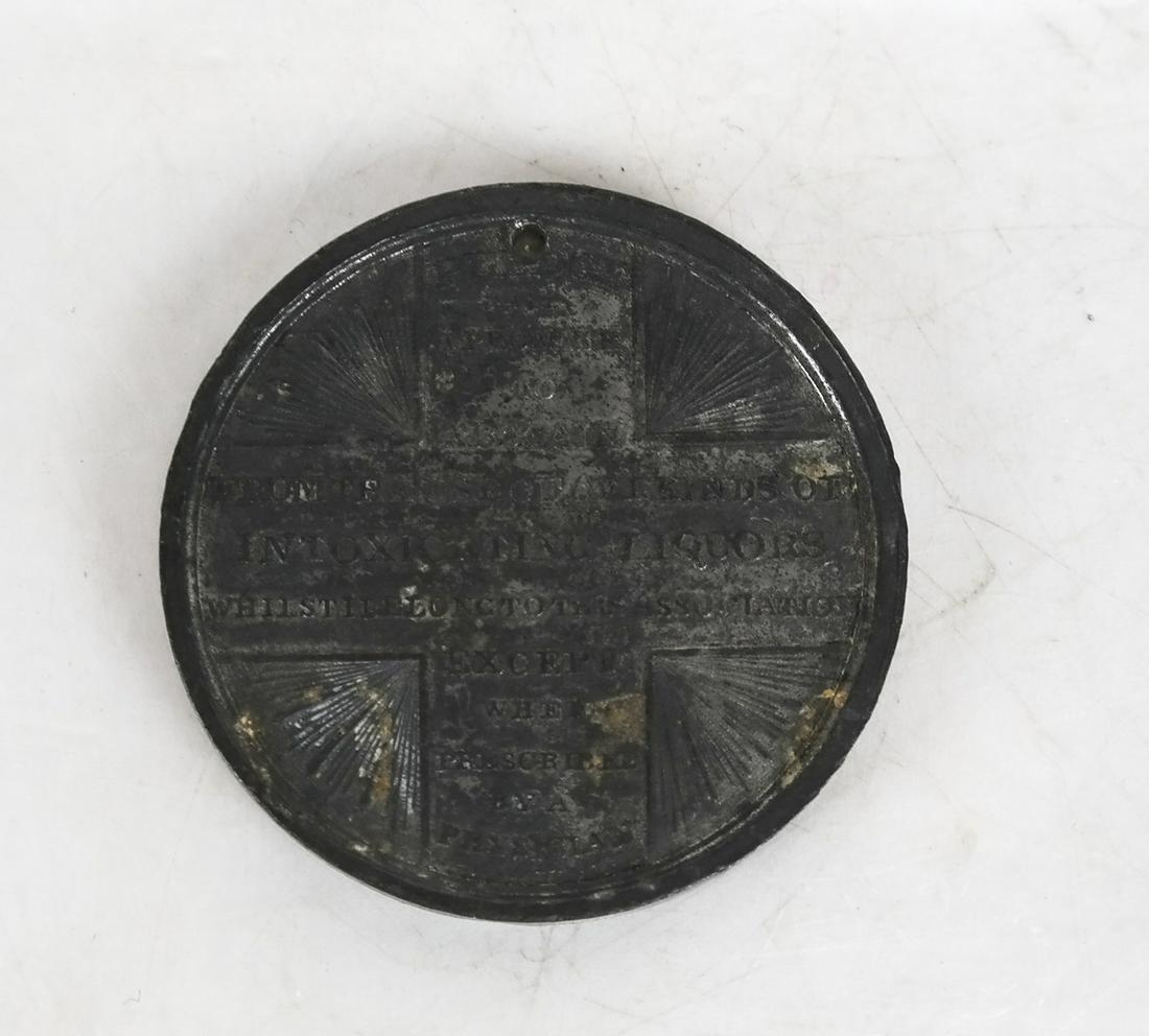 May 3, 1840 Abstinence Token - Rev. J.A. Schneller: Albany Catholic Total Abstinence Association, instituted by Rev. J.A. Schneller.