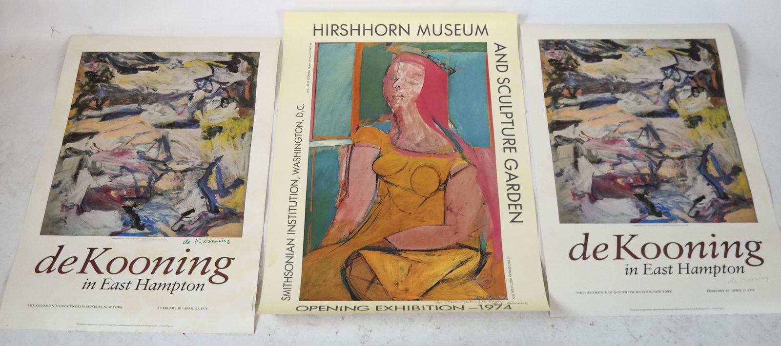 Willem de KOONING: 3 Exhibition Posters, Signed: 1) Inscribed "To Barbara York, Love, Bill de Kooning" 14G1UGNO-7, Luglio 1974 [41 x 30 inches]; 2) Inscribed "To Clair York with love, de Kooning" [24 x 36 inches]; 3) De Kooning in East Hampton [23 x