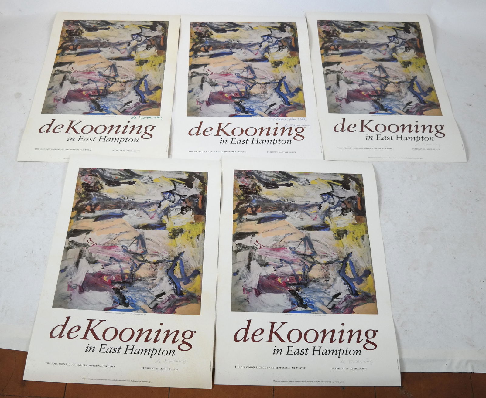 Willem de Kooning: Five Signed Exhibition Posters: One "To Claire from Bill de Kooning" together with four others, signed "de Kooning". De Kooning in East Hampton 1978. [22 x 33 inches].