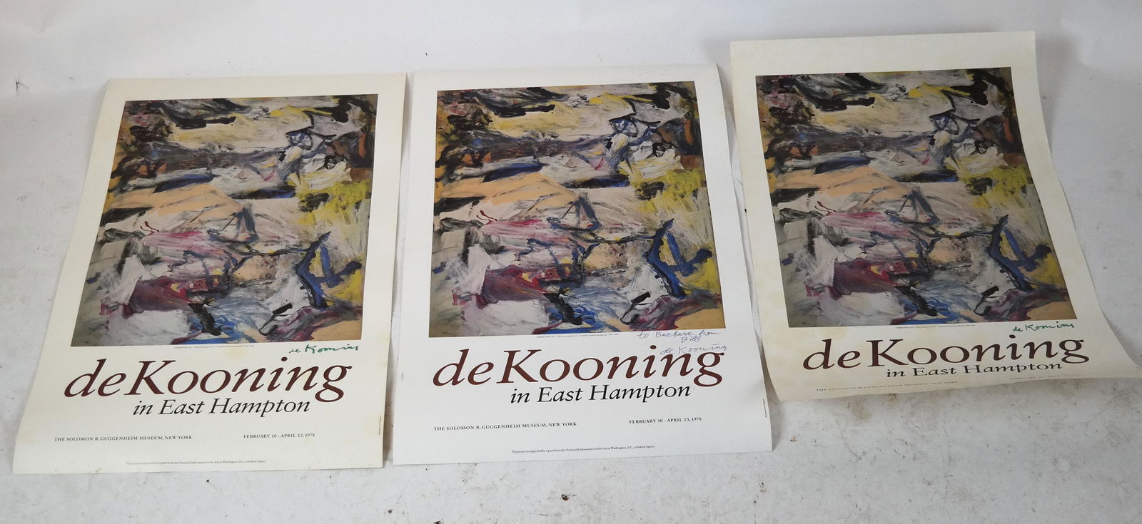 Willem de Kooning: Three Signed Exhibition Poster: "To Barbara from Bill De Kooning" group of four posters signed de Kooning in East Hampton, 1978 (three posters). [22 x 33 inches].