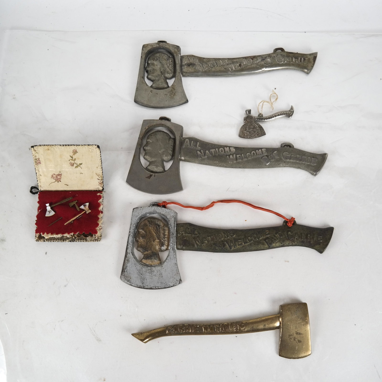 Temperance: Carrie Nation Hatchet Collection: Collection of 11 U.S. Temperance Movement hatchet items. Carrie Amelia Nation was an American woman who was a radical member of the temperance movement, which opposed alcohol before the advent of Proh
