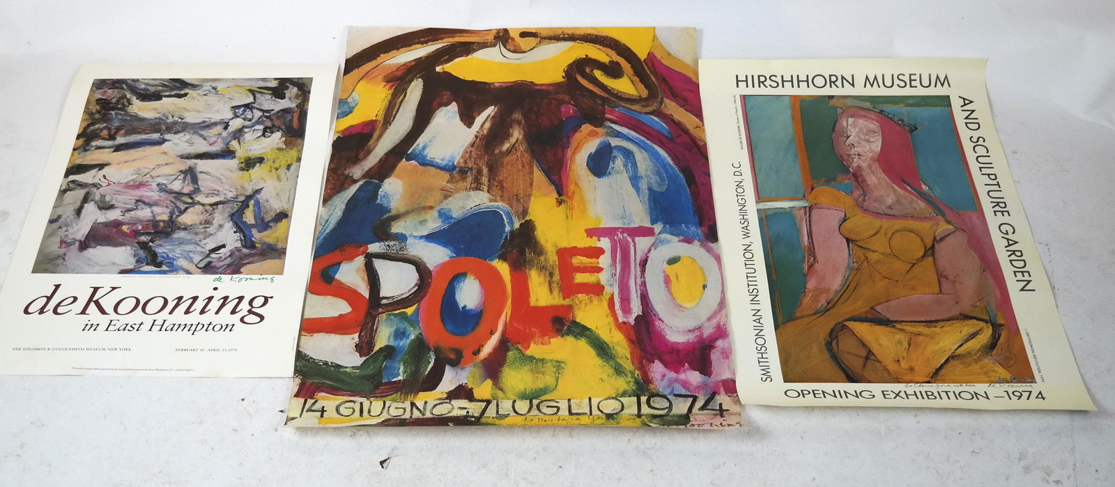 Willem de KOONING: 3 Exhibition Posters, Signed: 1) Inscribed "To Barbara York, Love, Bill de Kooning" 14G1UGNO-7, Luglio 1974 [41 x 30 inches]; 2) Inscribed "To Clair York with love, de Kooning" [24 x 36 inches]; 3) De Kooning in East Hampton [23 x