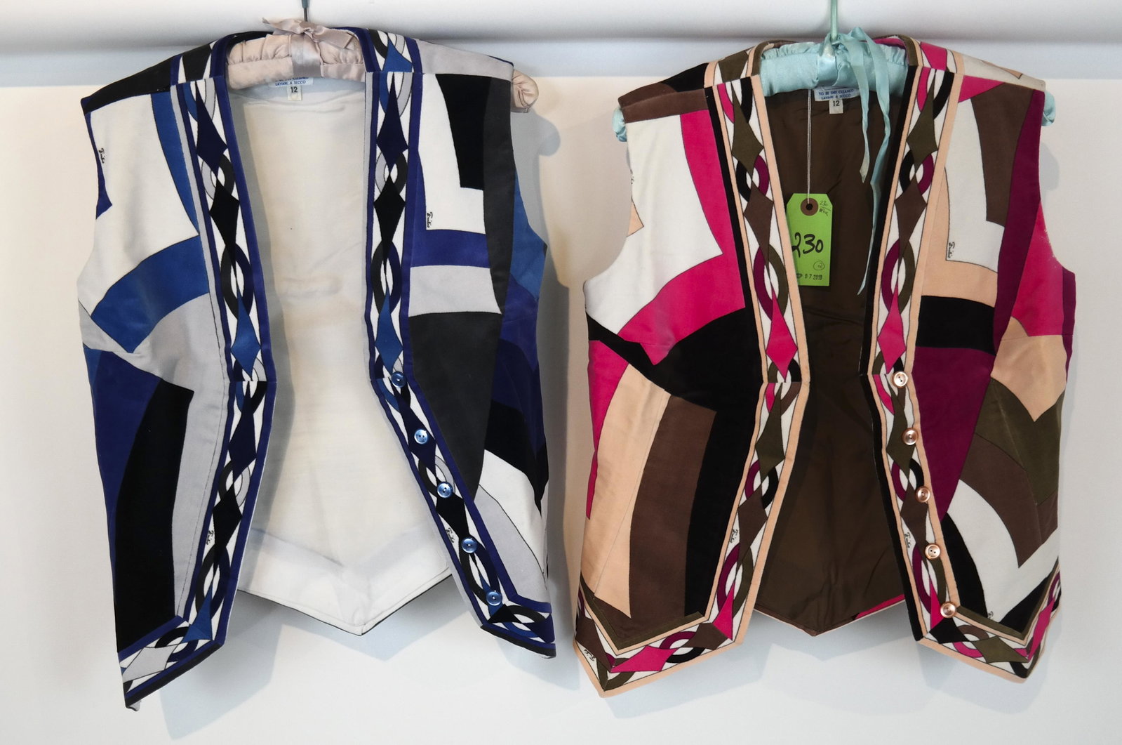 2 Emilio Pucci SFA Cotton Velveteen Vests: Two Emilio Pucci Saks Fifth Avenue cotton velveteen vests.
