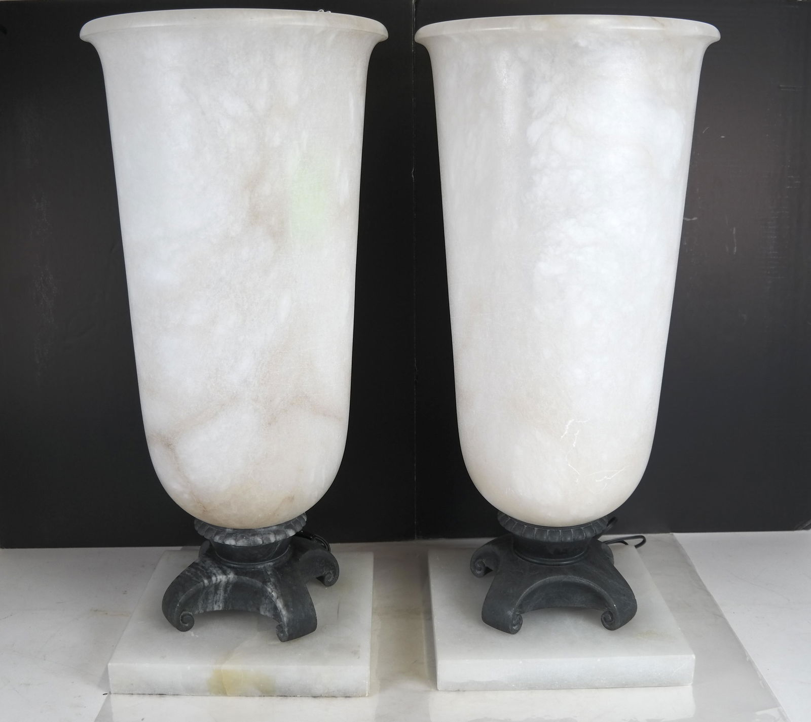 Pair Art Deco Alabaster Vase Lamps (1 of 6)