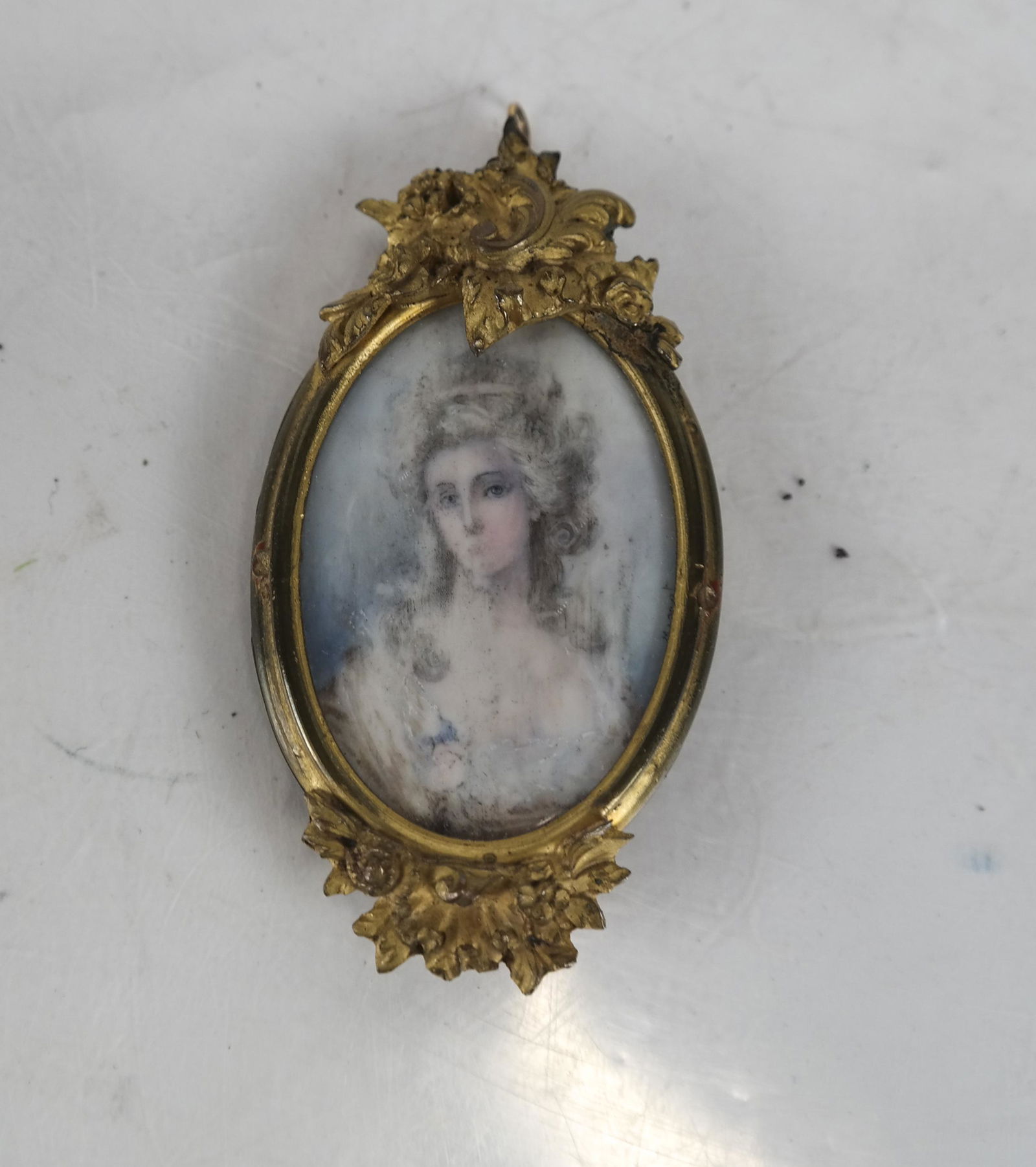 19th C. French Hand-Painted Oval Framed Pin/Brooch (1 of 3)