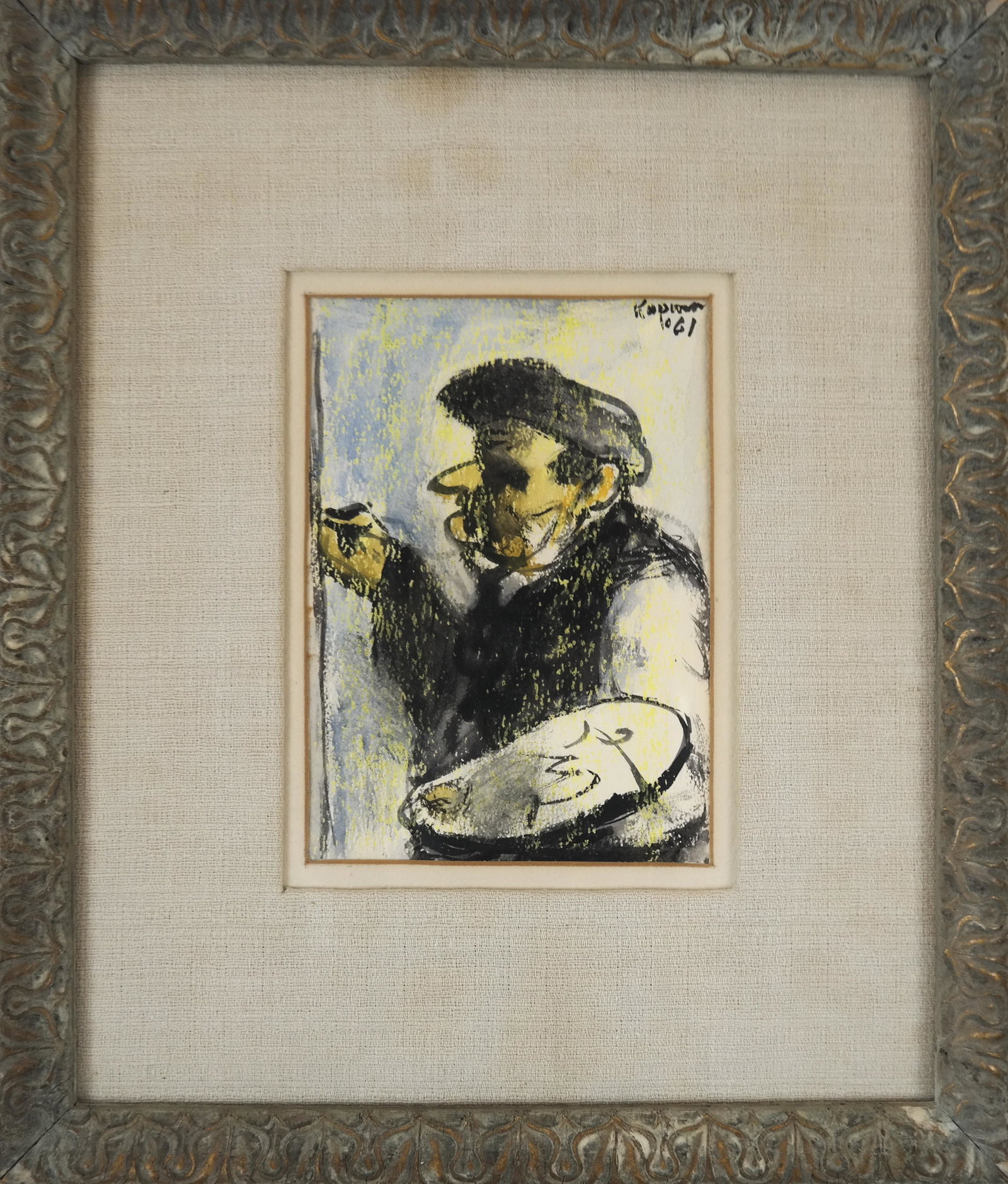 B.D. KOPMAN: Self-Portrait - W/C and Pencil: B.D. Kopman (1887-1965) Self-Portrait, watercolor and pencil on paper, signed "B. Kopman '61" upper right. [Sight: 6 1/4 x 4 3/8 inches; Frame: 13 1/4 x 11 1/4 inches]. In good condition.