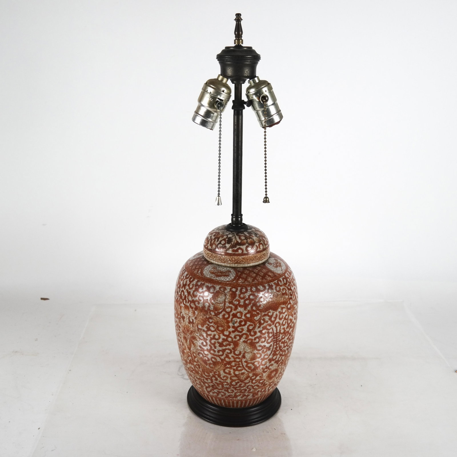 Chinese Porcelain Ginger Jar Lamp: Chinese porcelain ginger jar lamp. [22 inches high]. Loose. From the Estate of Nadine Dub.