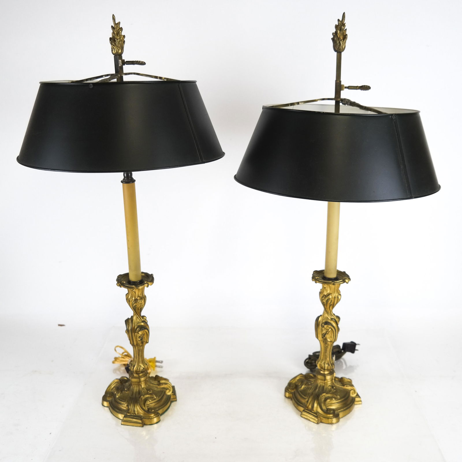 Pair of Bronze Dore Candlestick Lamps (1 of 7)