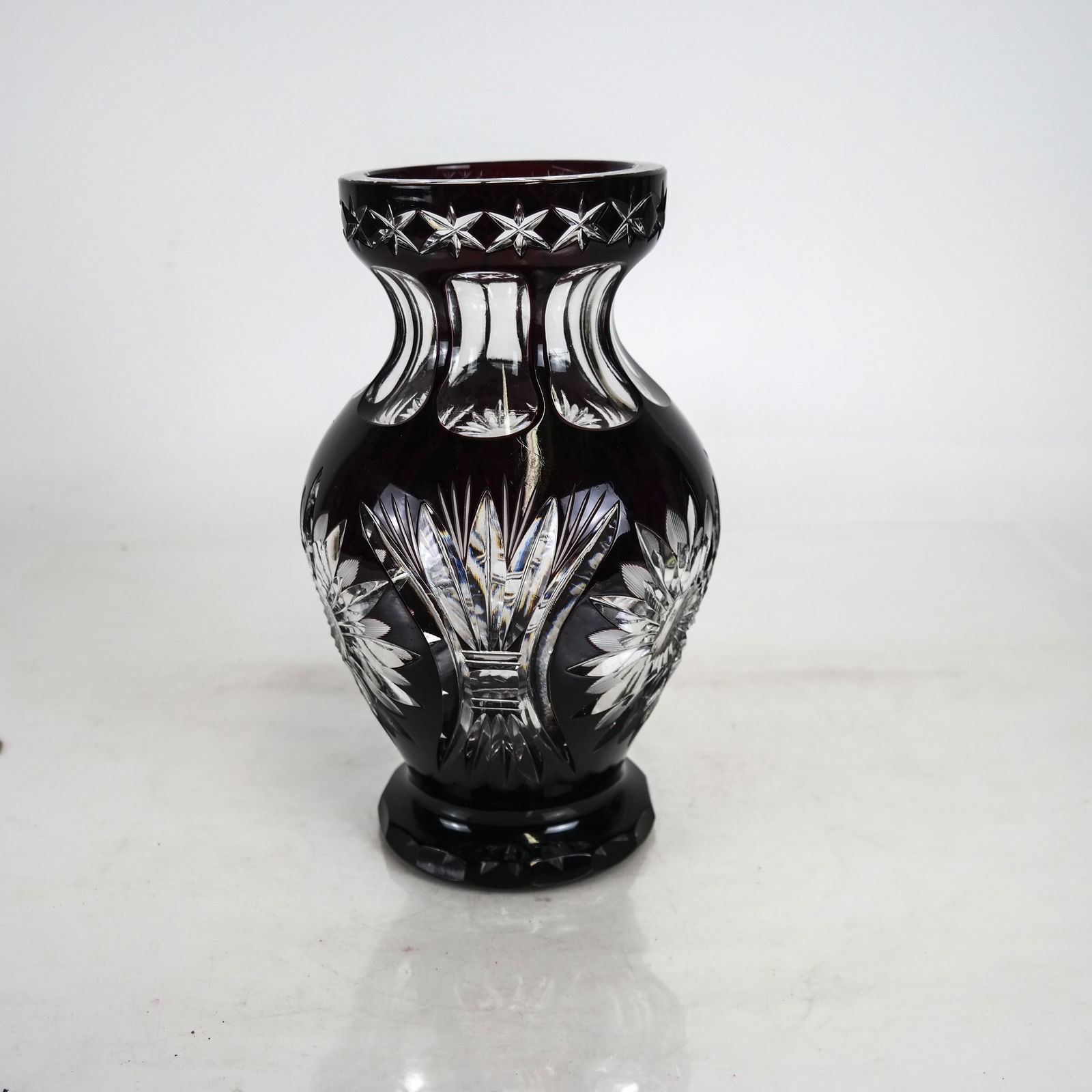 Fine Cut Crystal Vase Cranberry and Clear (1 of 7)