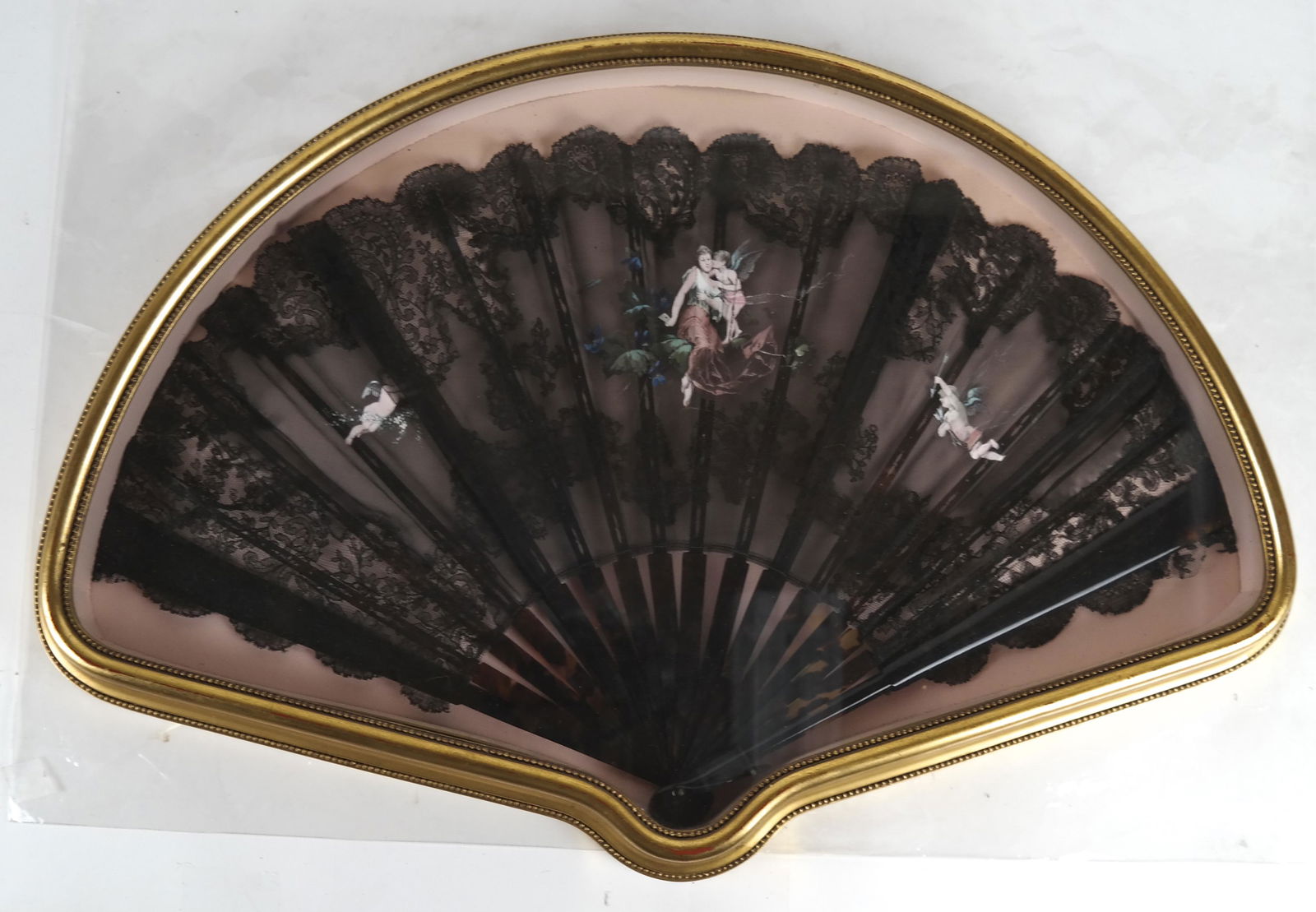 Black Lace, Painted Hand Fan, Framed (1 of 3)